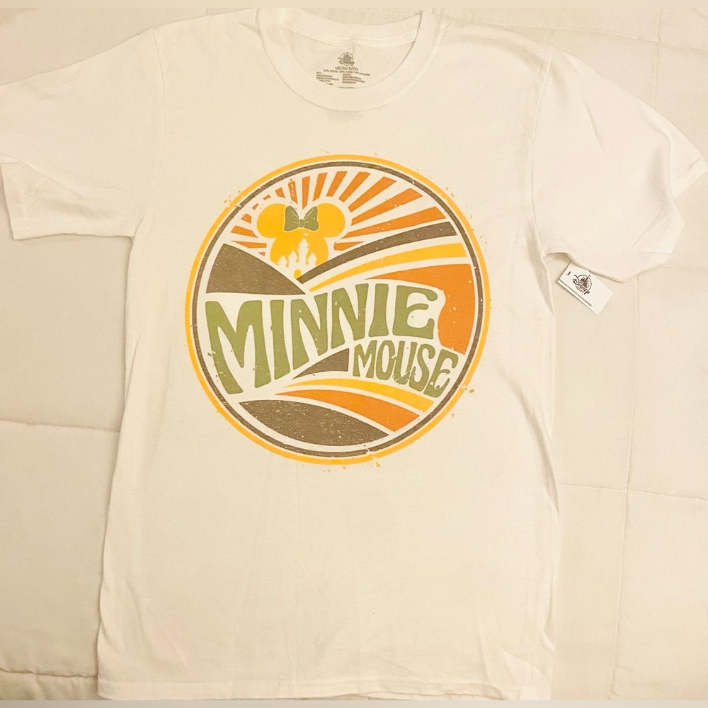 Disney Parks Minnie Mouse Sunrise White T-Shirt Unisex Retro 70s Adult NWT